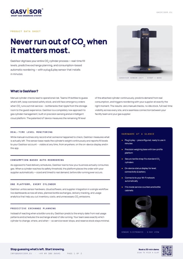 GasVisor product data sheet, page 1